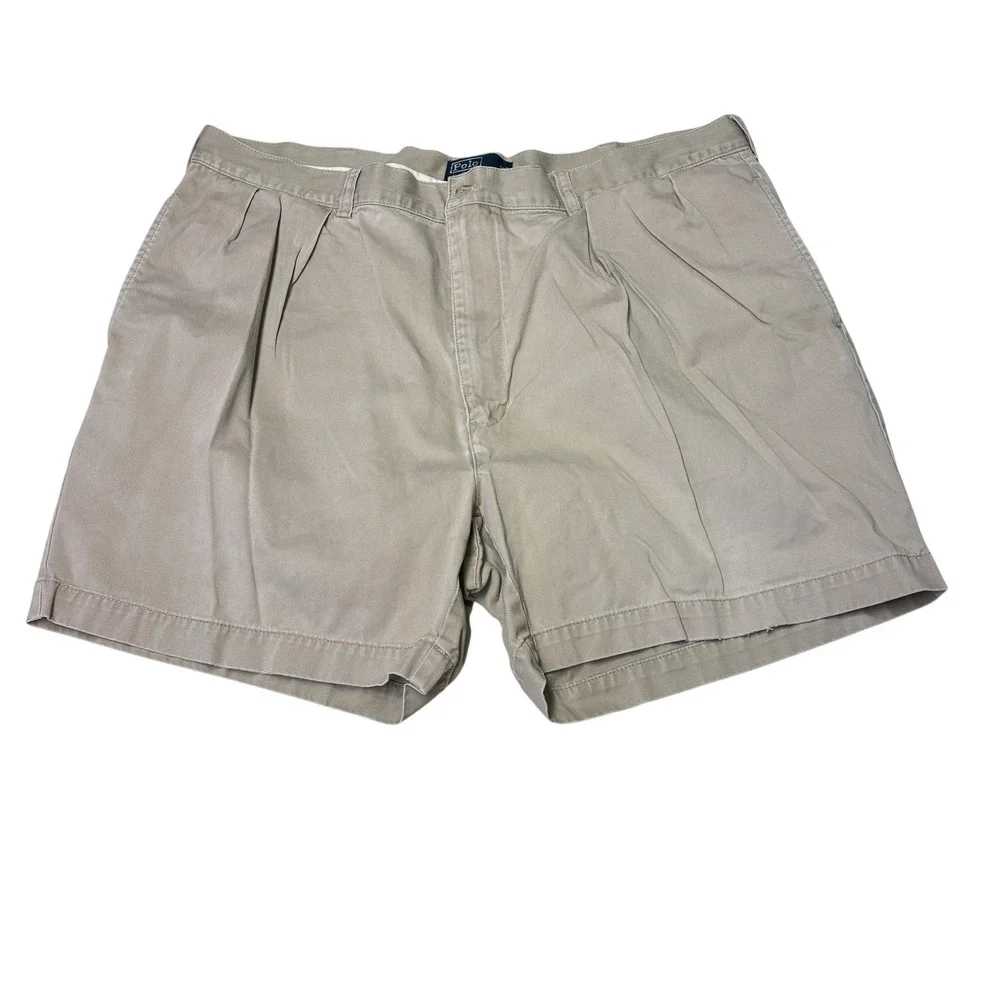 Polo Ralph Lauren Andrew Short Mens 42x5.5 Khaki Tan Pleated Cotton Chino Shorts